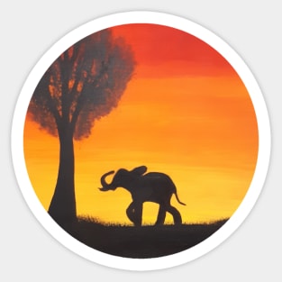 African Elephant Sunset Silhouette - Artwork Sticker